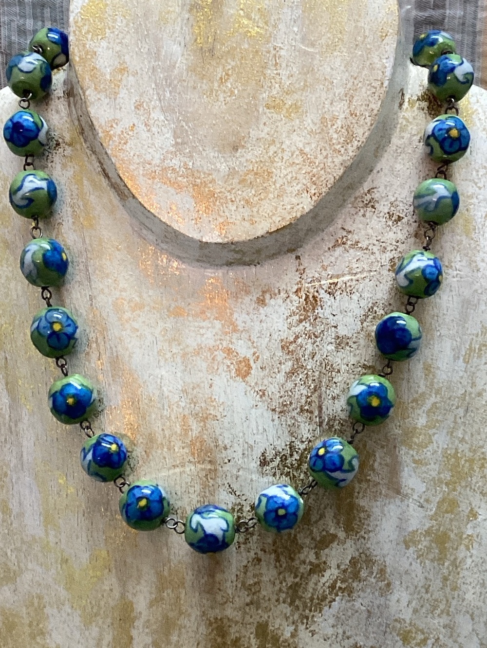 Vintage Chinese porcelain bead necklace Chinoiserie Cottagecore Kitsch